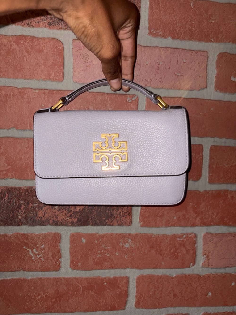 Tory Burch Lilac Leather Top-Handle Mini Bag with Gold Logo